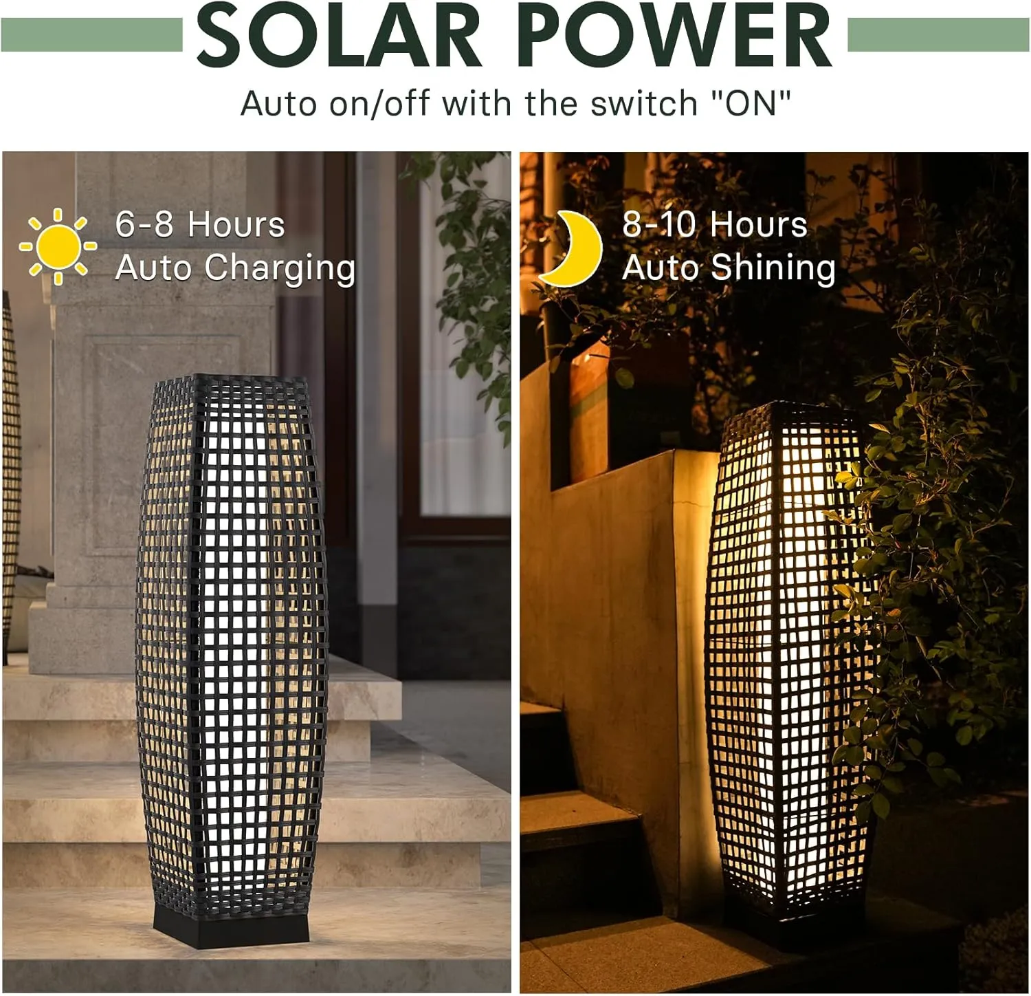 Grand patio Solar Outdoor Floor Lamp Solar Powered Lantern Water-Resistant Wicker Deck Light for Garden Porch Deck-Large Fuji 2 PCS, Dark Brown