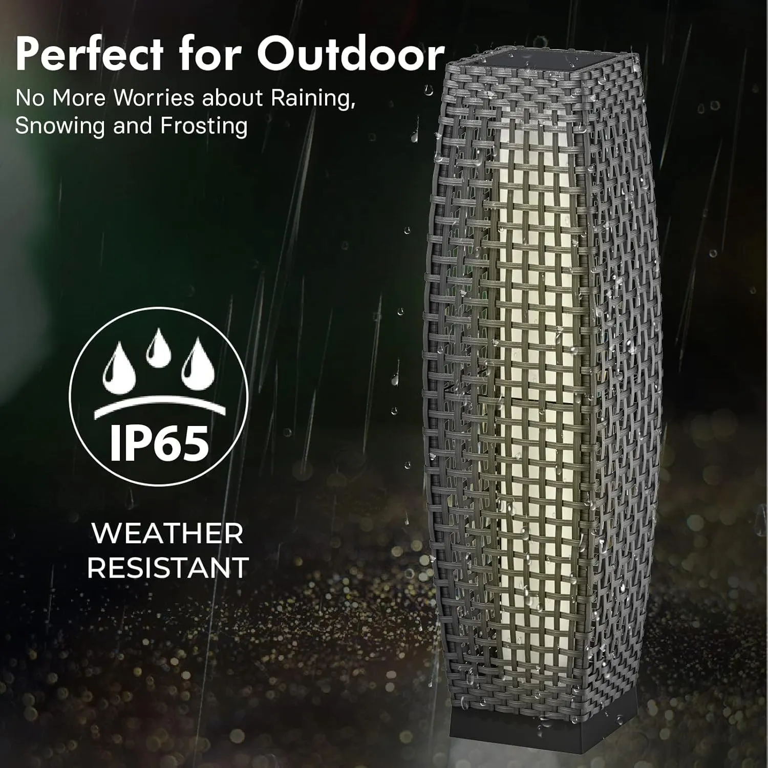 Grand patio Solar Outdoor Floor Lamp Solar Powered Lantern Water-Resistant Wicker Deck Light for Garden Porch Deck-Large Fuji 2 PCS, Dark Brown
