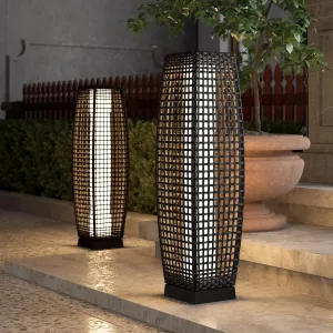 Grand patio Solar Outdoor Floor Lamp Solar Powered Lantern Water-Resistant Wicker Deck Light for Garden Porch Deck-Large Fuji 2 PCS, Dark Brown