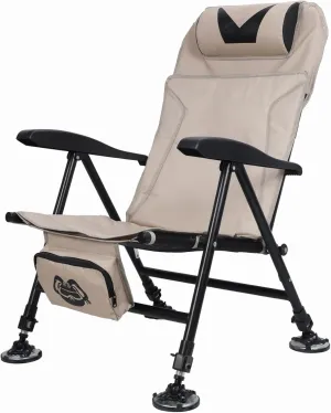 Grebest Portable Folding Fishing Chair, Reclining Camping Chair for Adults, Adjustable Height Lawn Chair Hunting Chair with Storage Bag and Cushion, for Camping, Fishing Hiking & Outdoor Use Khaki