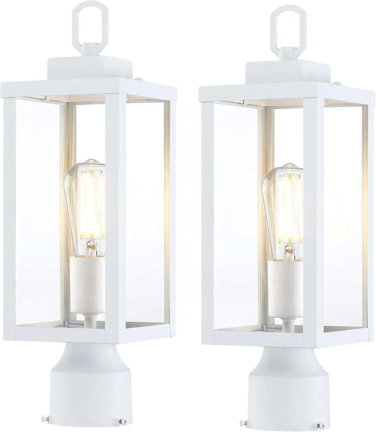 GRUENLICH Outdoor Post Lighting Fixture Pole Lantern, E26 Medium Base Max 60W, Metal Housing Plus Glass, Matte White Finish, Bulb Not Included, 2 Pack