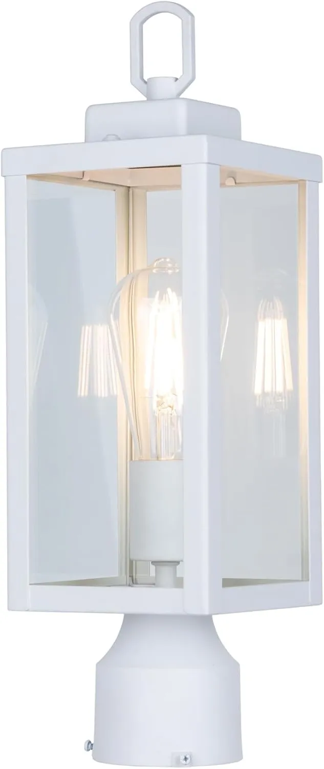 GRUENLICH Outdoor Post Lighting Fixture Pole Lantern, E26 Medium Base Max 60W, Metal Housing Plus Glass, Matte White Finish, Bulb Not Included, 2 Pack