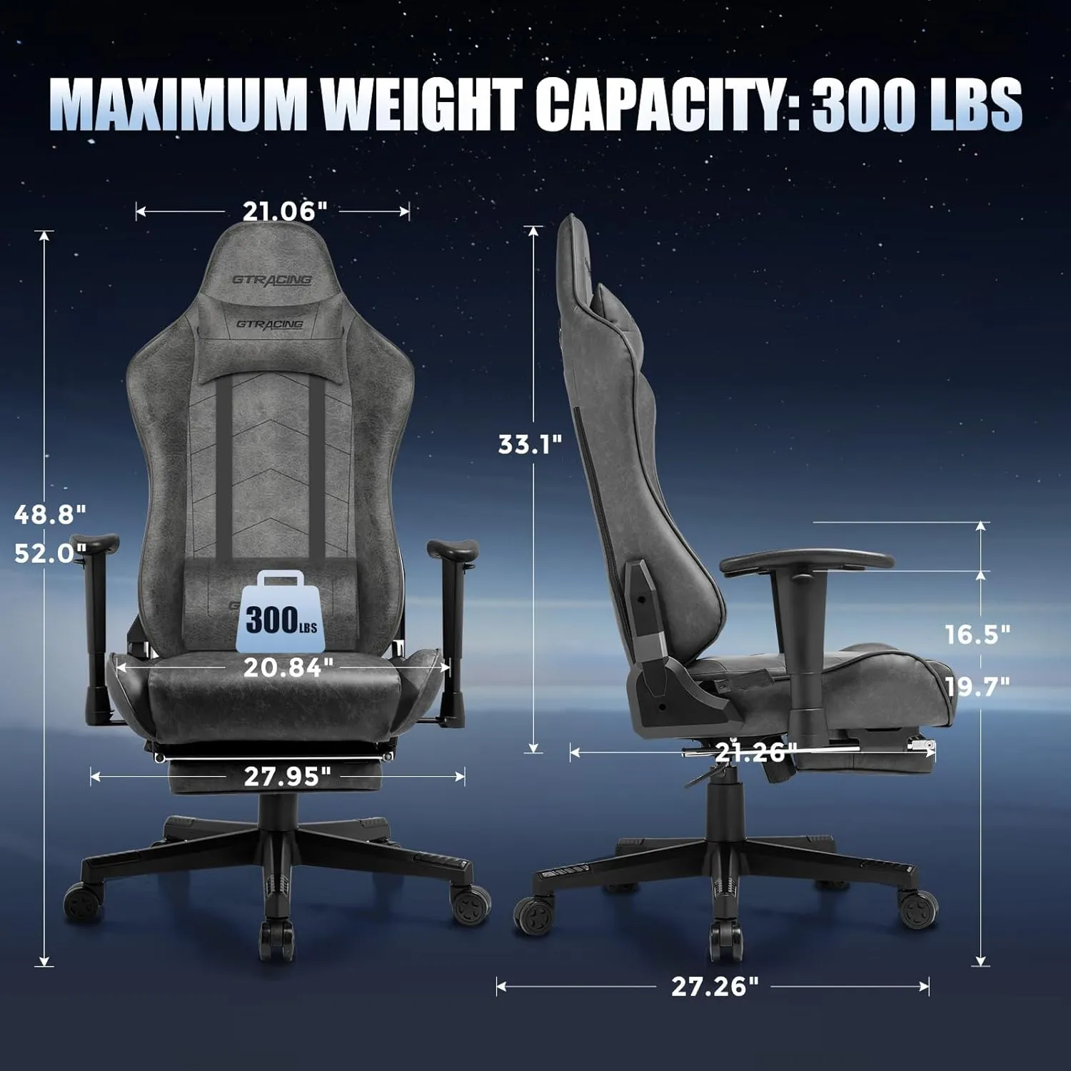 GTRACING Gaming Chair with Footrest, Racing Style Computer Chair for Adult, Adjustable Reclining Backrest and Lumbar Support, Stylish High Back Chair for Gaming and Office (Dark Grey)