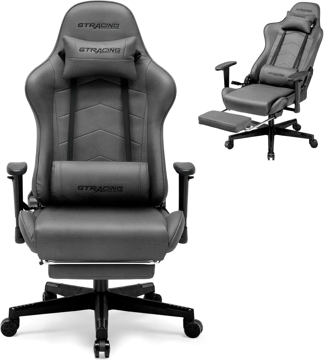 GTRACING Gaming Chair with Footrest, Racing Style Computer Chair for Adult, Adjustable Reclining Backrest and Lumbar Support, Stylish High Back Chair for Gaming and Office (Dark Grey)