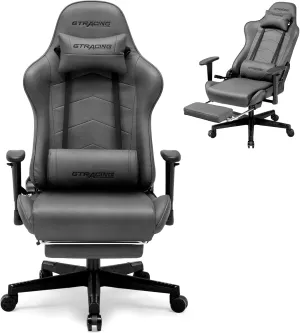 GTRACING Gaming Chair with Footrest, Racing Style Computer Chair for Adult, Adjustable Reclining Backrest and Lumbar Support, Stylish High Back Chair for Gaming and Office (Dark Grey)
