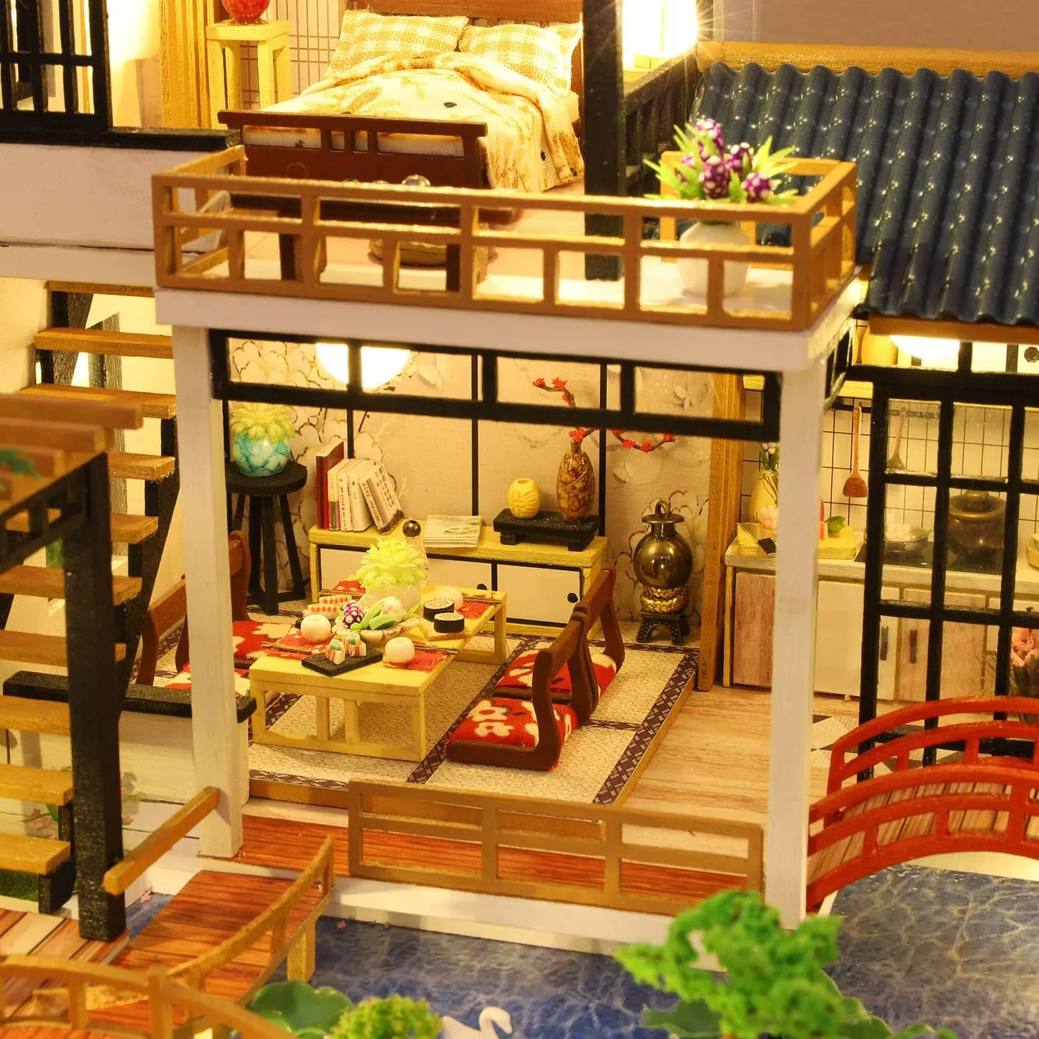 GuDoQi DIY Miniature Dollhouse Kit, Tiny House kit with Furniture, Miniature House Kit 1:24 Scale, Great Handmade Crafts Gift for Birthday Easter Day, Villa with Courtyard