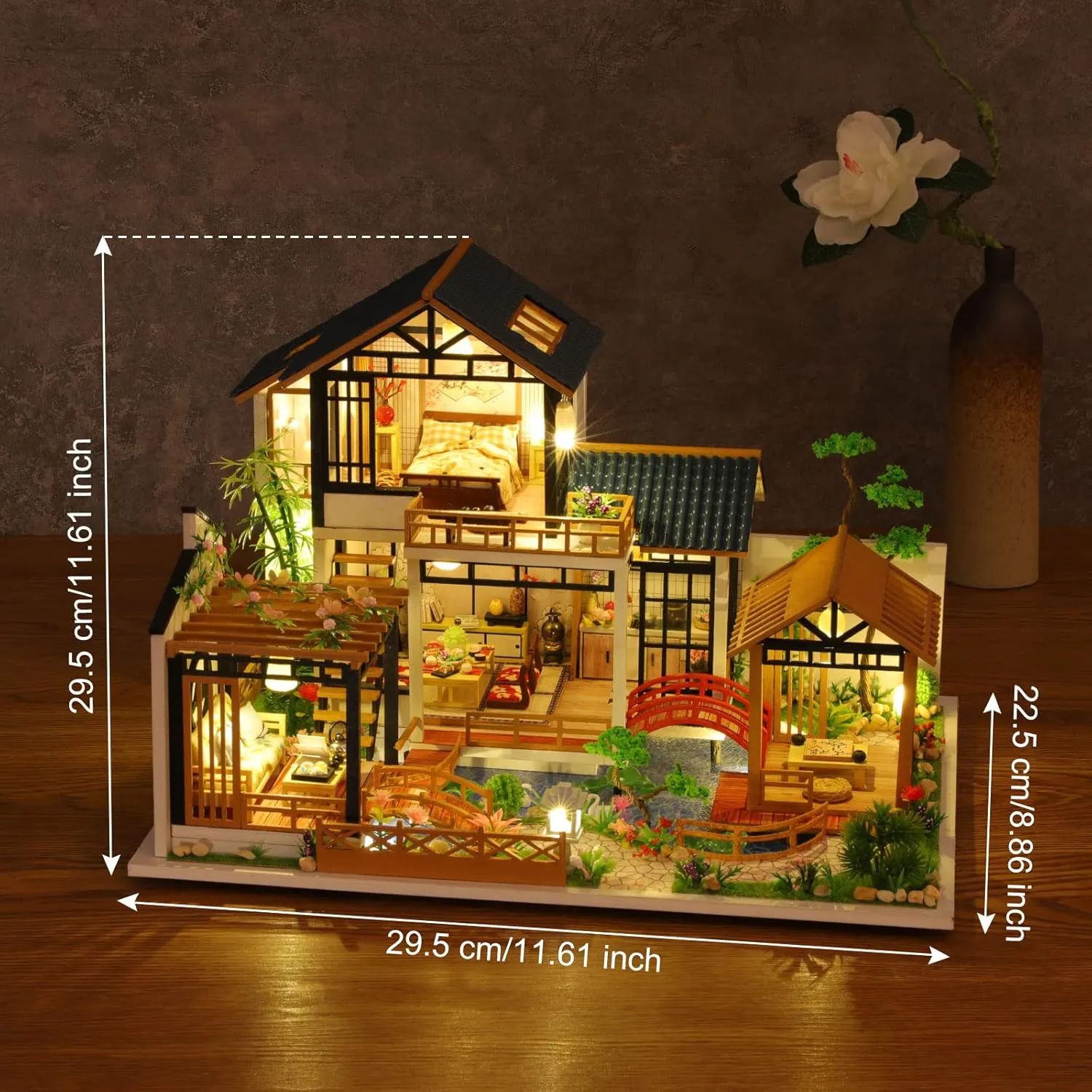 GuDoQi DIY Miniature Dollhouse Kit, Tiny House kit with Furniture, Miniature House Kit 1:24 Scale, Great Handmade Crafts Gift for Birthday Easter Day, Villa with Courtyard