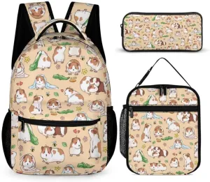 Guinea Pig Backpack with Lunch Box & Pencil Case, 16 Inch Cute Guinea Pig Themed Bookbag, Adjustable Lightweight Large Capacity, Colorful Guinea Pig Backpack Set for Kids Girls Boys School