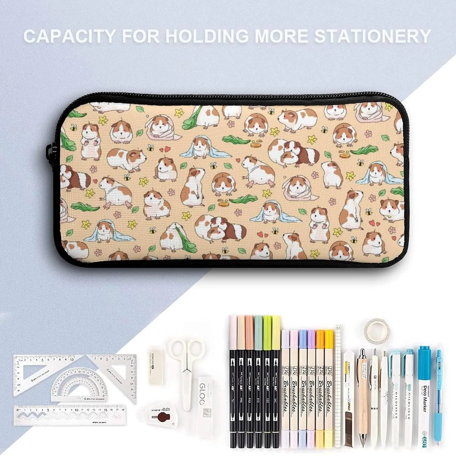 Guinea Pig Backpack with Lunch Box & Pencil Case, 16 Inch Cute Guinea Pig Themed Bookbag, Adjustable Lightweight Large Capacity, Colorful Guinea Pig Backpack Set for Kids Girls Boys School