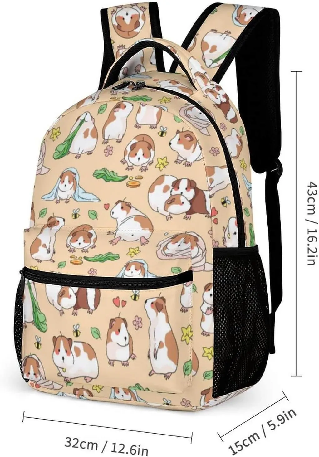 Guinea Pig Backpack with Lunch Box & Pencil Case, 16 Inch Cute Guinea Pig Themed Bookbag, Adjustable Lightweight Large Capacity, Colorful Guinea Pig Backpack Set for Kids Girls Boys School