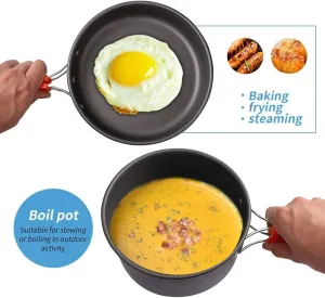 Gutsdoor Camping Cookware Set 4 Person Camping Gear Campfire Utensils Non-Stick Cooking Equipment Lightweight Stackable Pot Pan Bowls with Storage Bag for Outdoor Hiking (10 Piece/Set) ( Color : 2-3pe