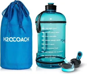 H2OCOACH 1 Gallon Sports Water Bottle with Time Marker | Motivational 3.79 Liters, Reusable BPA Free Jug (128 oz)