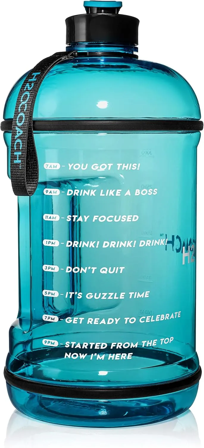 H2OCOACH 1 Gallon Sports Water Bottle with Time Marker | Motivational 3.79 Liters, Reusable BPA Free Jug (128 oz)