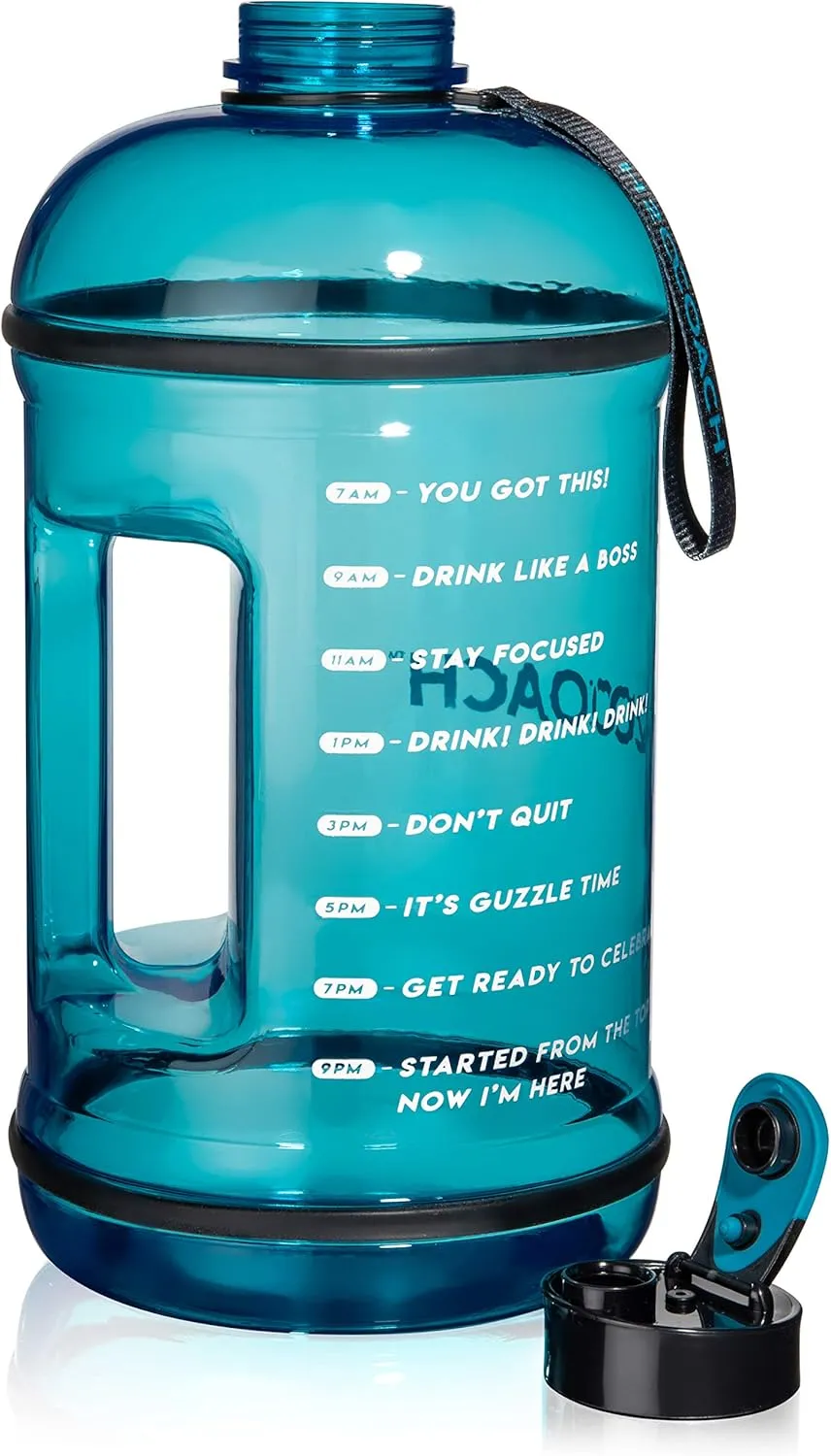 H2OCOACH 1 Gallon Sports Water Bottle with Time Marker | Motivational 3.79 Liters, Reusable BPA Free Jug (128 oz)
