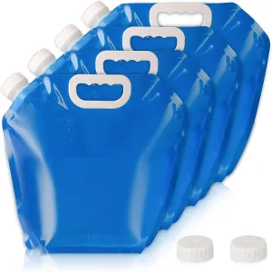 Hakkin Collapsible Water Container Bag 4 Pcs 10L/(2.6 Gallon), No-Leak Freezable Portable BPA Free Food Grade Plastic Storage Jug for Camping, Hiking, Travel, Emergency Survival Kit Bonus 2 Pcs Caps
