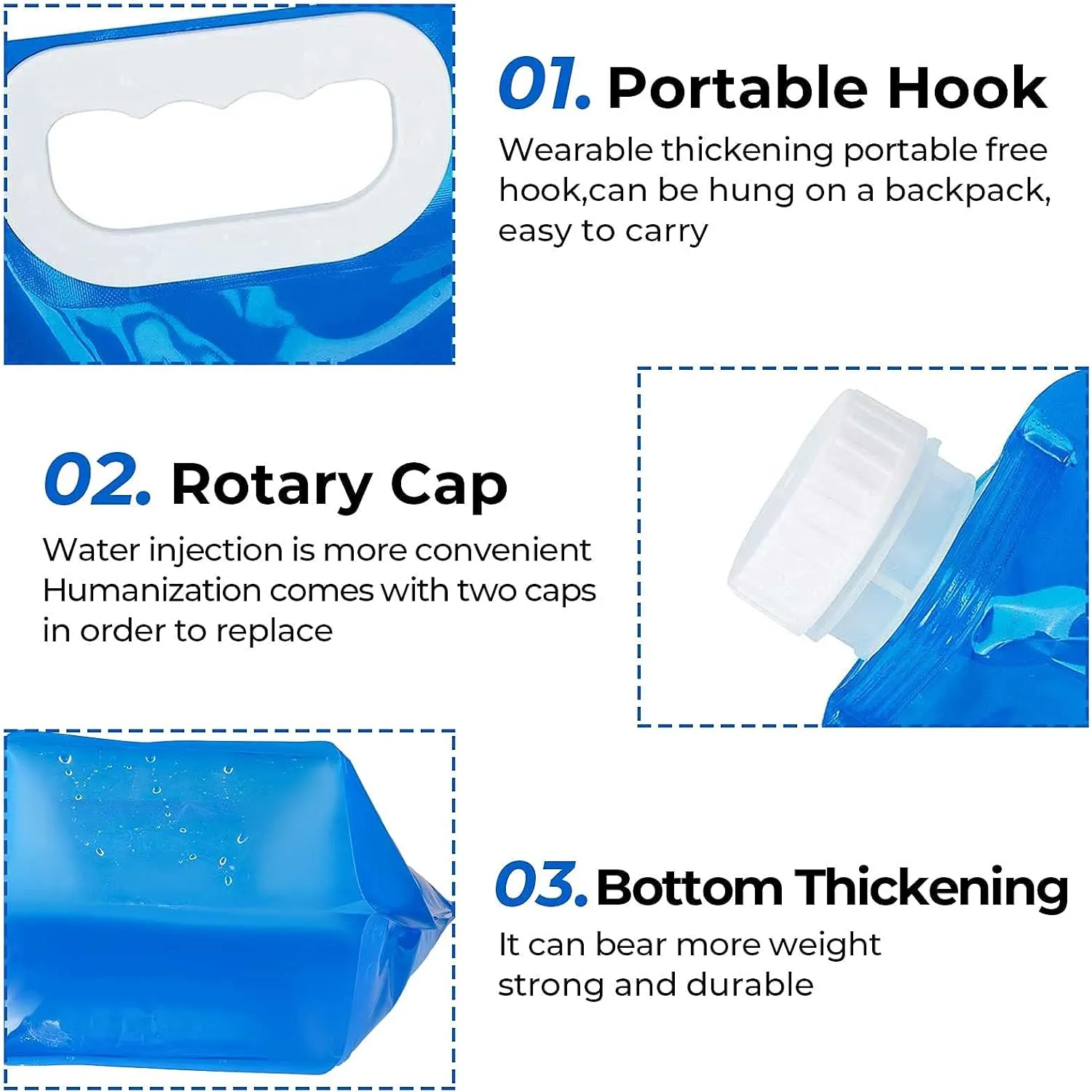 Hakkin Collapsible Water Container Bag 4 Pcs 10L/(2.6 Gallon), No-Leak Freezable Portable BPA Free Food Grade Plastic Storage Jug for Camping, Hiking, Travel, Emergency Survival Kit Bonus 2 Pcs Caps
