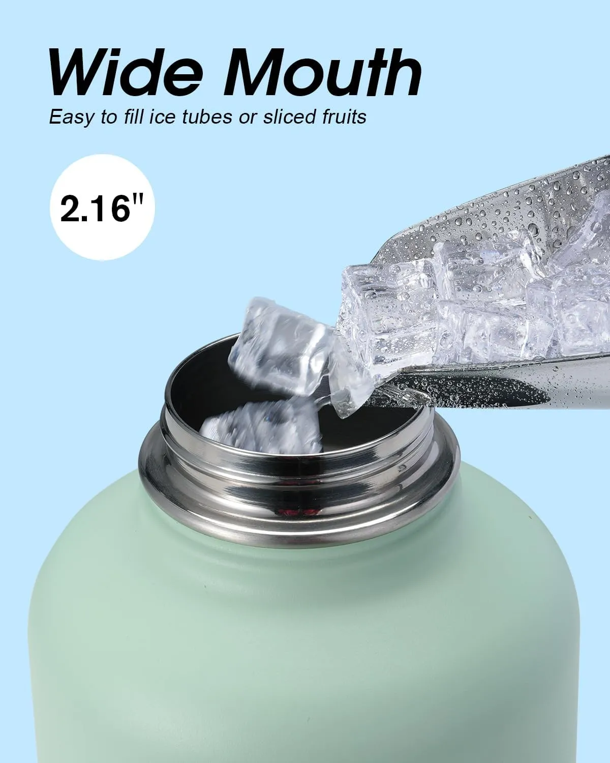 Half Gallon Water Bottle Insulated with Straw & 3 Lids, Coolflask 64 oz Water Jug Large Metal Stainless Steel Wide Mouth for Sports, Gym or Office, Non-BPA Keep Cold 48H Hot 24H, Ombre Green