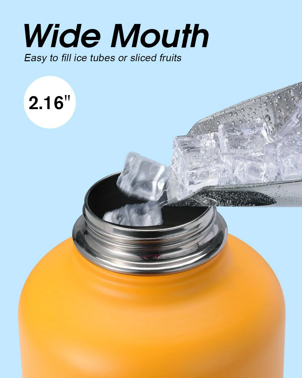 Half Gallon Water Bottle Insulated with Straw & 3 Lids, Coolflask 64 oz Water Jug Large Metal Stainless Steel Wide Mouth for Sports, Gym or Office, Non-BPA Keep Cold 48H Hot 24H, Ombre Yellow/Orange