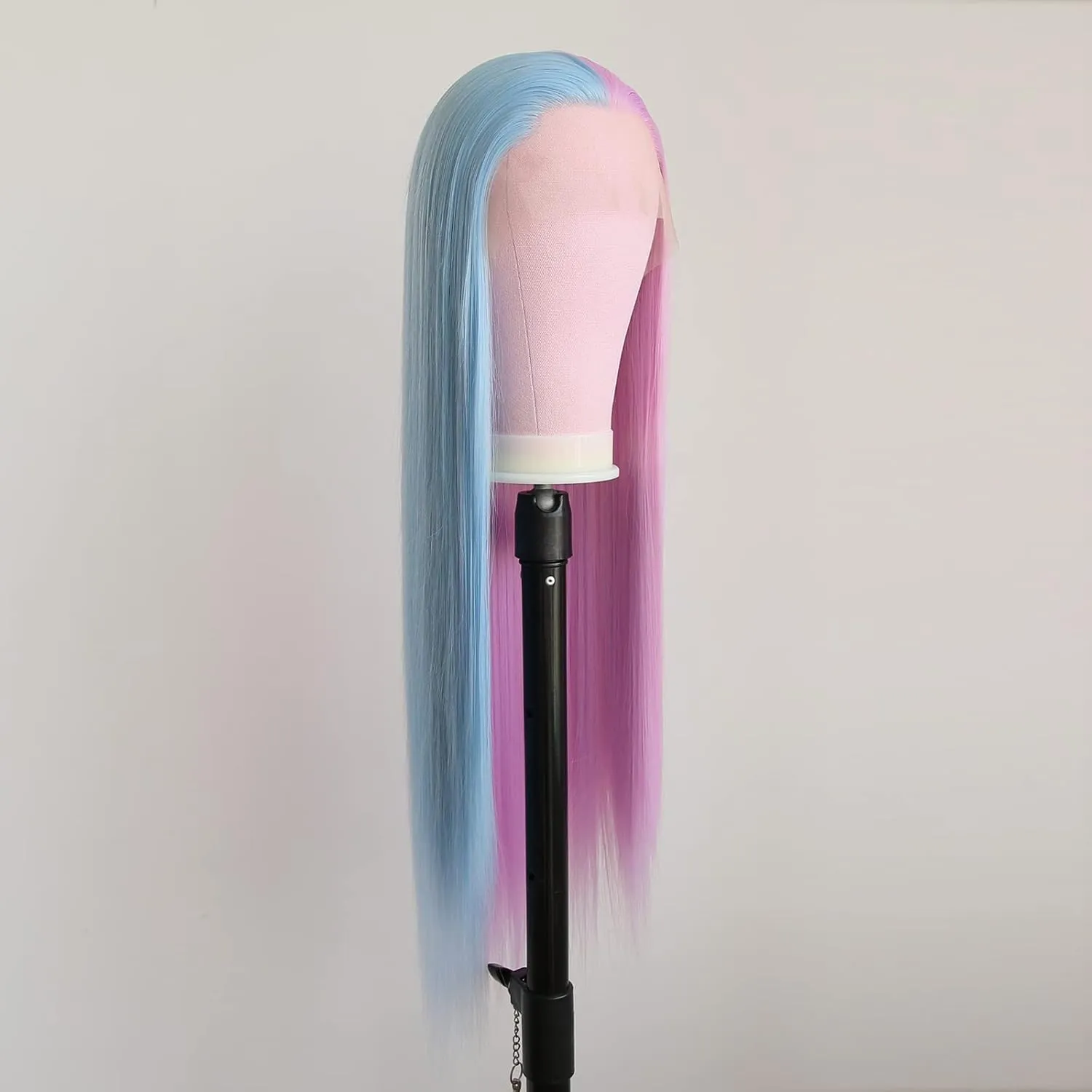 Half Pink Half Blue Lace Front Wigs Long Straight for Women 13x4 Synthetic Hair wig Natural Hairline Cosplay Party Heat Resistant Fiber 24 inches