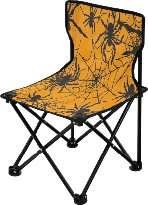 Halloween Black Web Portable Outdoor Folding Chair Anti-Slip Padded Oxford Cloth Stool Camping Chair Small for Beach Hiking Fishing Gardening Quad Camp Chair