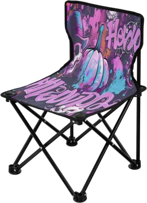 Halloween Cartoon Skeleton Portable Outdoor Folding Chair Anti-Slip Padded Oxford Cloth Stool Camping Chair Small for Beach Hiking Fishing Gardening Quad Camp Chair