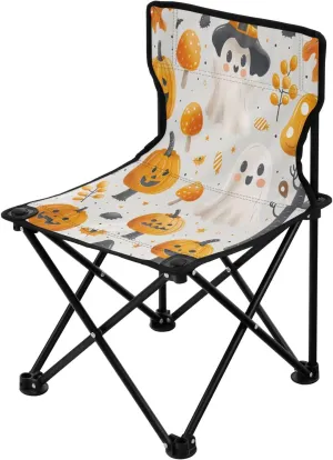 Halloween Cat Cute Spectre Pumpkin Portable Outdoor Folding Chair Anti-Slip Padded Oxford Cloth Stool Camping Chair Small for Beach Hiking Fishing Gardening Quad Camp Chair