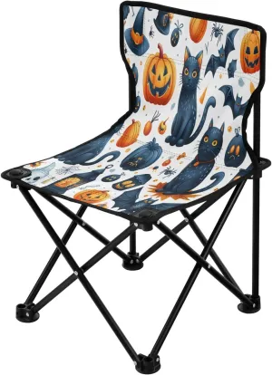 Halloween Cat Cute Spectre Pumpkin Portable Outdoor Folding Chair Anti-Slip Padded Oxford Cloth Stool Camping Chair Small for Beach Hiking Fishing Gardening Quad Camp Chair