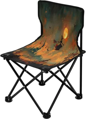 Halloween Flying Witch Portable Outdoor Folding Chair Anti-Slip Padded Oxford Cloth Stool Camping Chair Small for Beach Hiking Fishing Gardening Quad Camp Chair
