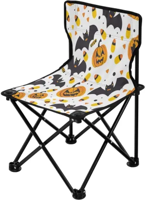 Halloween Pumpkin Bat Portable Outdoor Folding Chair Anti-Slip Padded Oxford Cloth Stool Camping Chair Small for Beach Hiking Fishing Gardening Quad Camp Chair