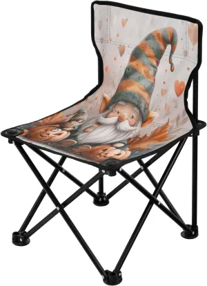 Halloween Pumpkin Gnome Portable Outdoor Folding Chair Anti-Slip Padded Oxford Cloth Stool Camping Chair Small for Beach Hiking Fishing Gardening Quad Camp Chair