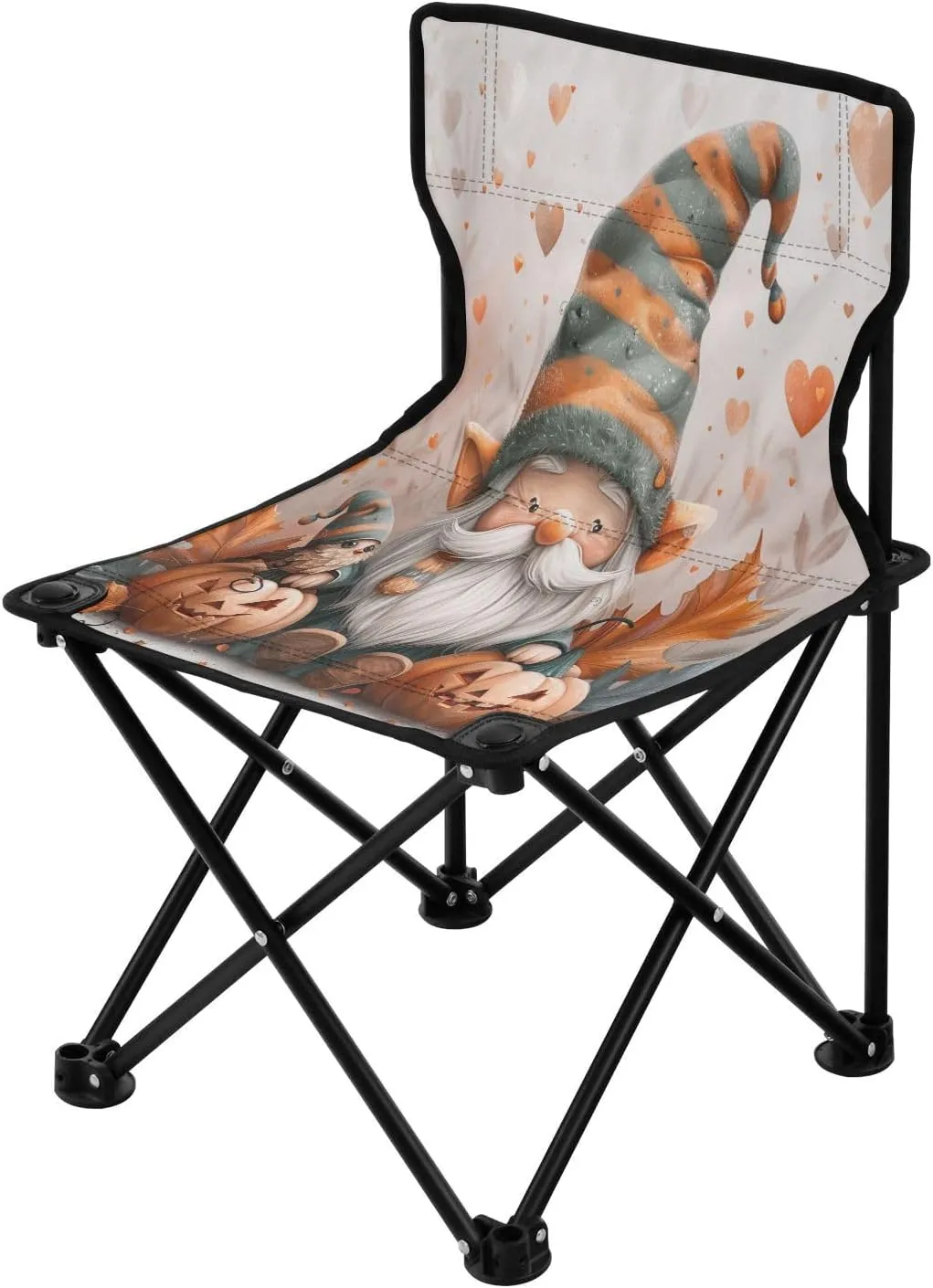 Halloween Pumpkin Gnome Portable Outdoor Folding Chair Anti-Slip Padded Oxford Cloth Stool Camping Chair Small for Beach Hiking Fishing Gardening Quad Camp Chair
