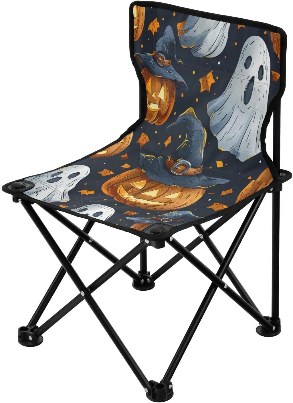 Halloween Pumpkin Spectre Face Portable Outdoor Folding Chair Anti-Slip Padded Oxford Cloth Stool Camping Chair Small for Beach Hiking Fishing Gardening Quad Camp Chair