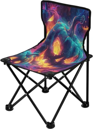 Halloween Pumpkin Spectre Face Portable Outdoor Folding Chair Anti-Slip Padded Oxford Cloth Stool Camping Chair Small for Beach Hiking Fishing Gardening Quad Camp Chair