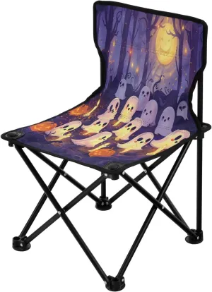 Halloween White Cute Spectre Portable Outdoor Folding Chair Anti-Slip Padded Oxford Cloth Stool Camping Chair Small for Beach Hiking Fishing Gardening Quad Camp Chair