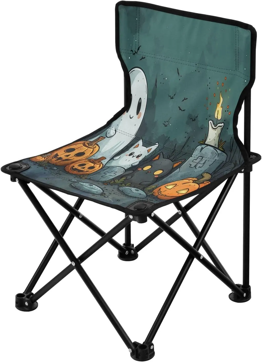 Halloween White Cute Spectre Portable Outdoor Folding Chair Anti-Slip Padded Oxford Cloth Stool Camping Chair Small for Beach Hiking Fishing Gardening Quad Camp Chair