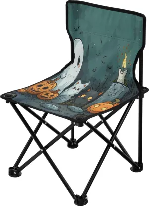 Halloween White Cute Spectre Portable Outdoor Folding Chair Anti-Slip Padded Oxford Cloth Stool Camping Chair Small for Beach Hiking Fishing Gardening Quad Camp Chair