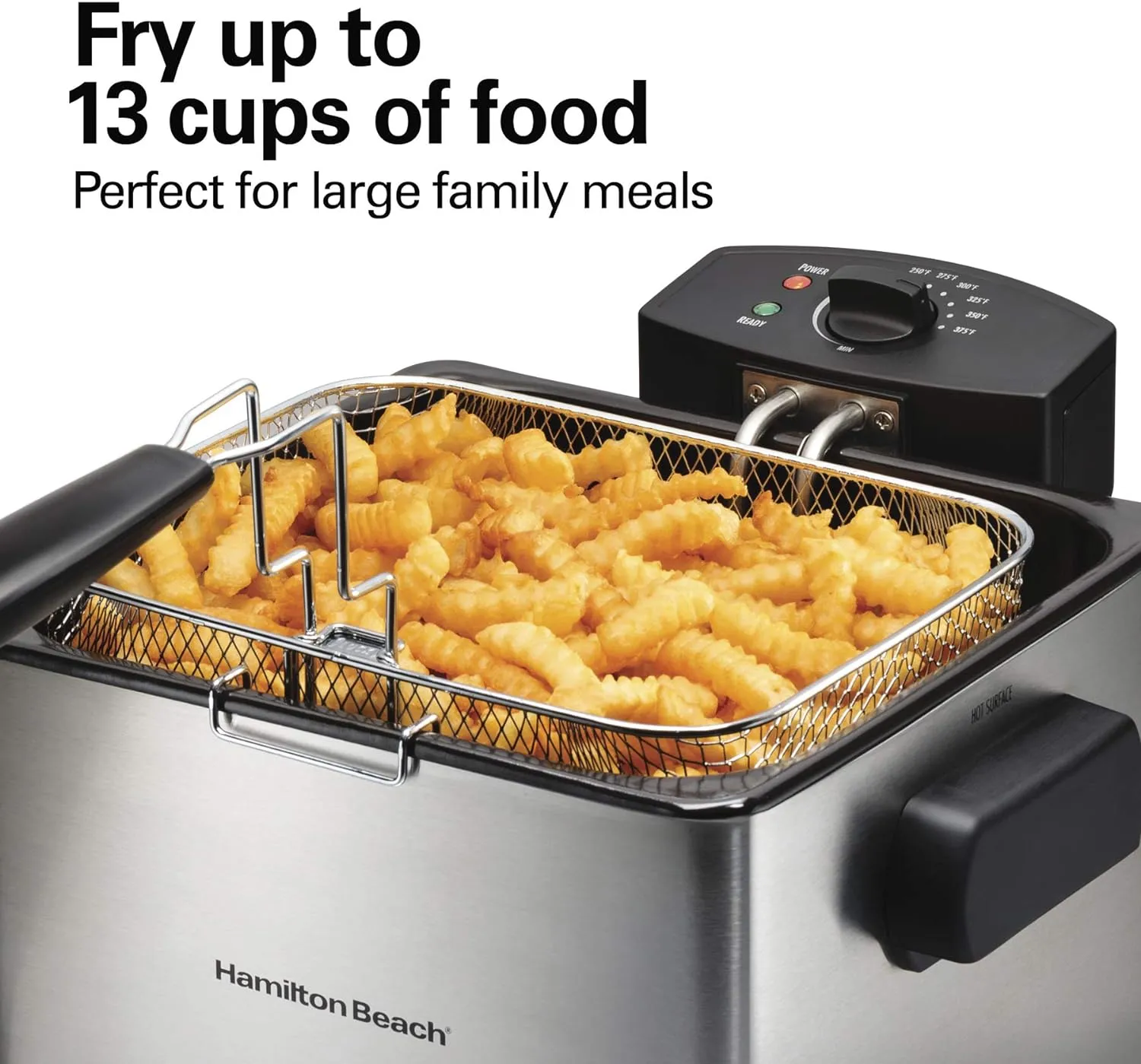 Hamilton Beach 35042 Professional Style Electric Deep Fryer, Frying Basket with Hooks, 1800 Watts, 5 Liter, Stainless Steel