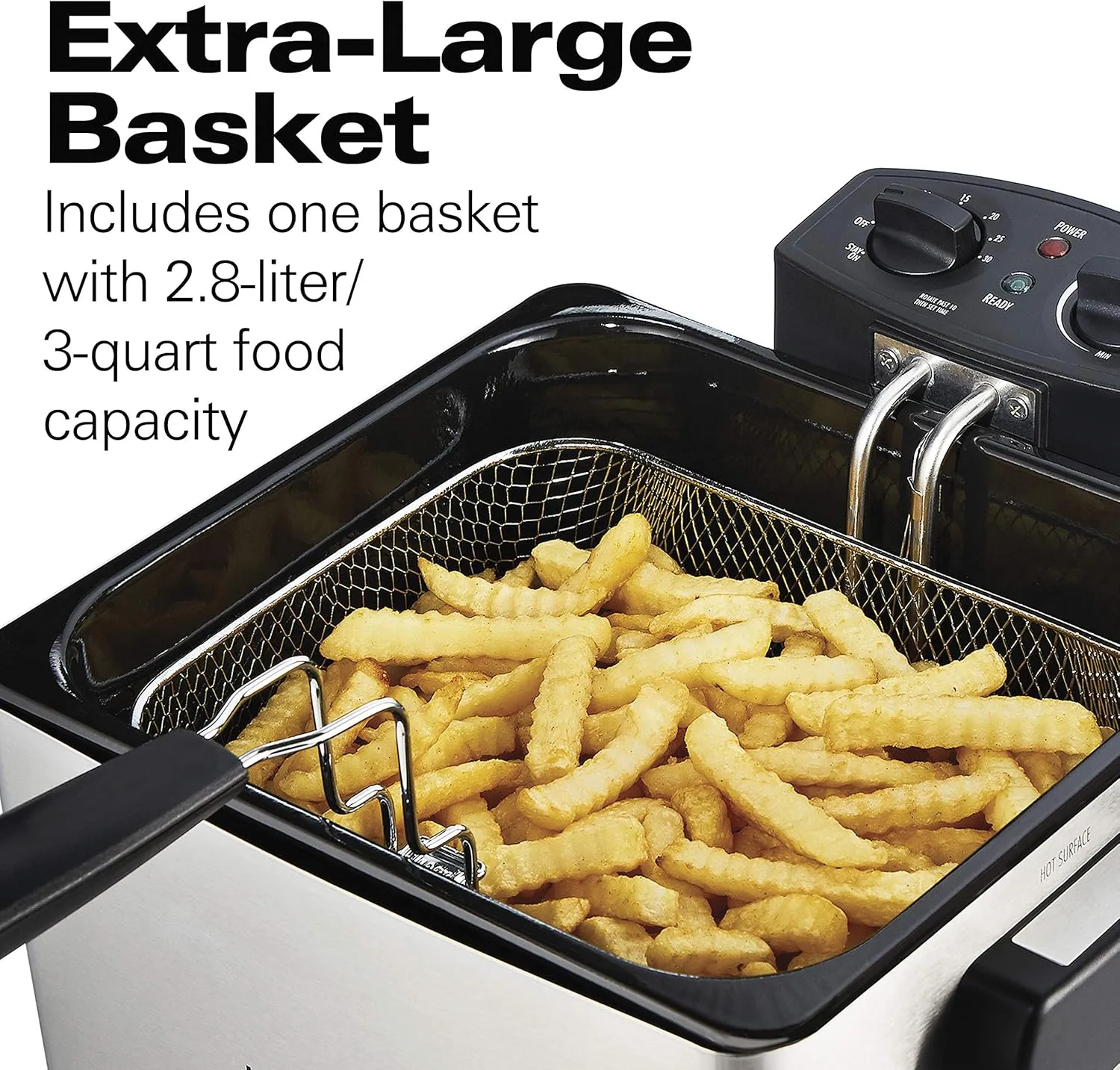 Hamilton Beach Electric Deep Fryer with Basket and Lid, 4.5 Liters / 19 Cups Oil Capacity, Temperature Control, View Window, Professional Style, 1800 Watts, Stainless Steel (35035A)