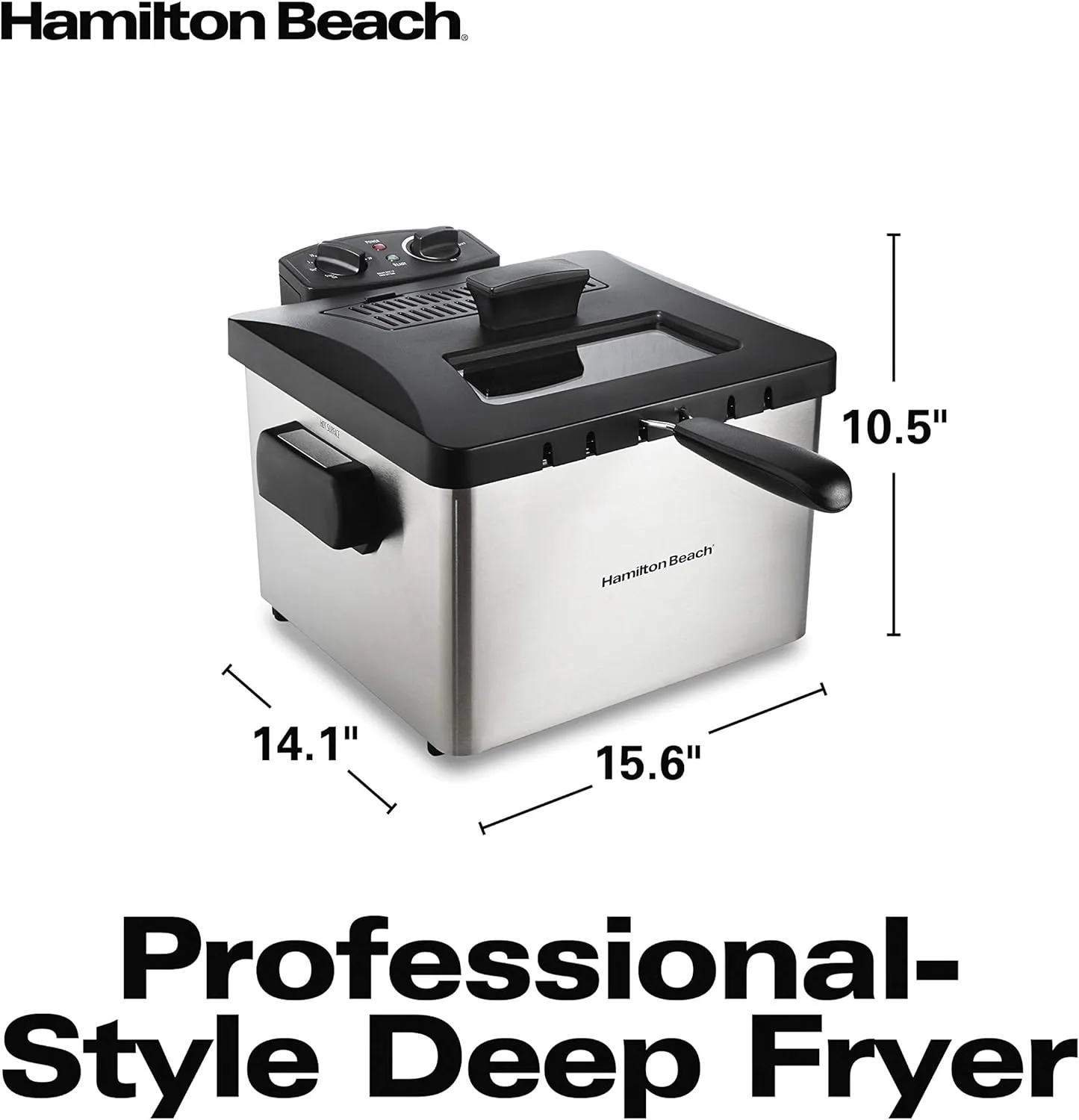 Hamilton Beach Electric Deep Fryer with Basket and Lid, 4.5 Liters / 19 Cups Oil Capacity, Temperature Control, View Window, Professional Style, 1800 Watts, Stainless Steel (35035A)