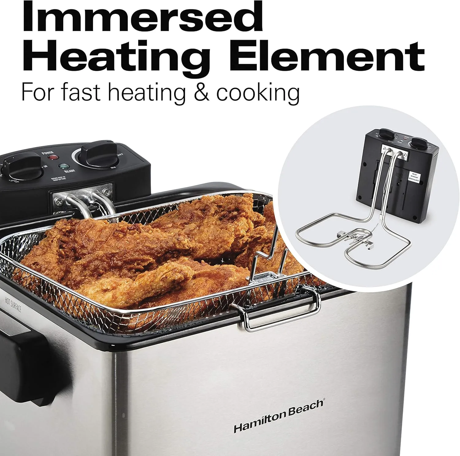 Hamilton Beach Electric Deep Fryer with Basket and Lid, 4.5 Liters / 19 Cups Oil Capacity, Temperature Control, View Window, Professional Style, 1800 Watts, Stainless Steel (35035A)