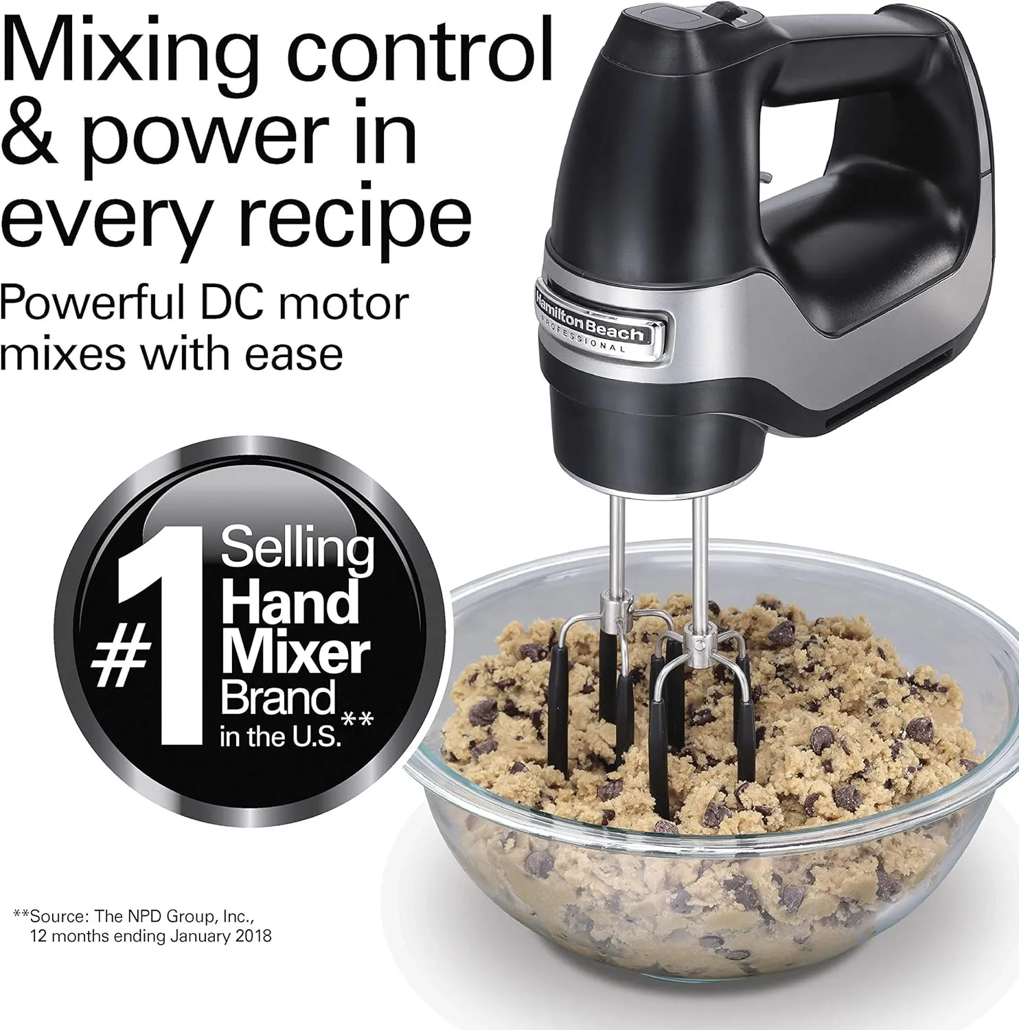 Hamilton Beach Professional 7-Speed Digital Electric Hand Mixer with High-Performance DC Motor, Slow Start, Snap-On Storage Case, SoftScrape Beaters, Whisk, Dough Hooks, Matte Black (62655)