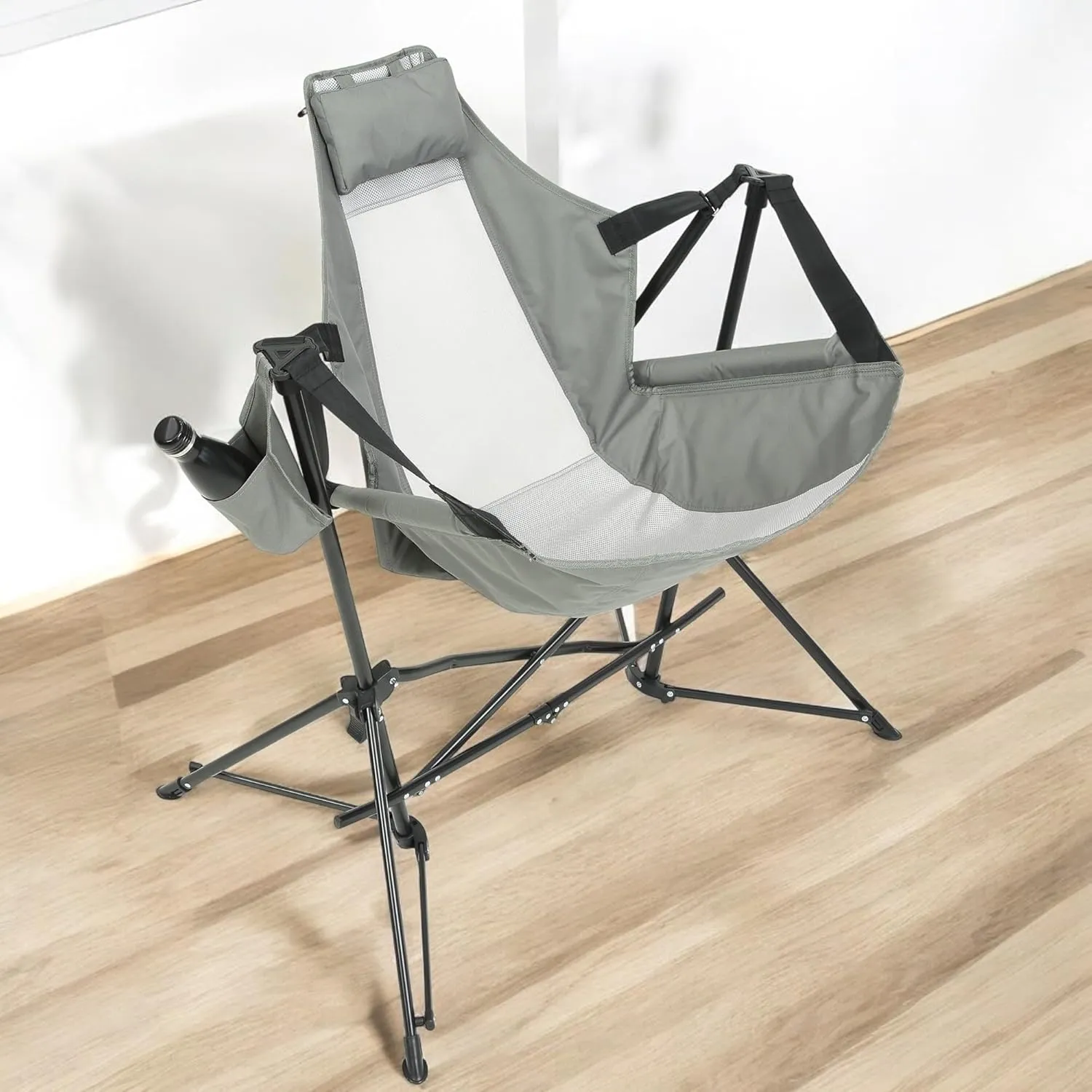 Hammock Camping Chair Set of 1 – Folding Portable Rocking Chair with Adjustable Back, Cup Holder, and Carry Bag, for Outdoor Travel and Relaxation (Grey)
