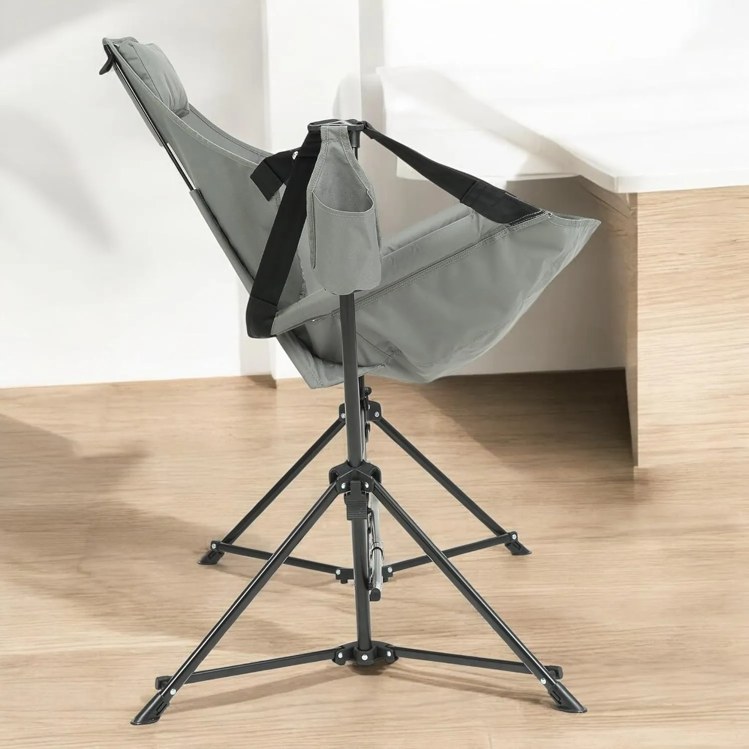 Hammock Camping Chair Set of 1 – Folding Portable Rocking Chair with Adjustable Back, Cup Holder, and Carry Bag, for Outdoor Travel and Relaxation (Grey)