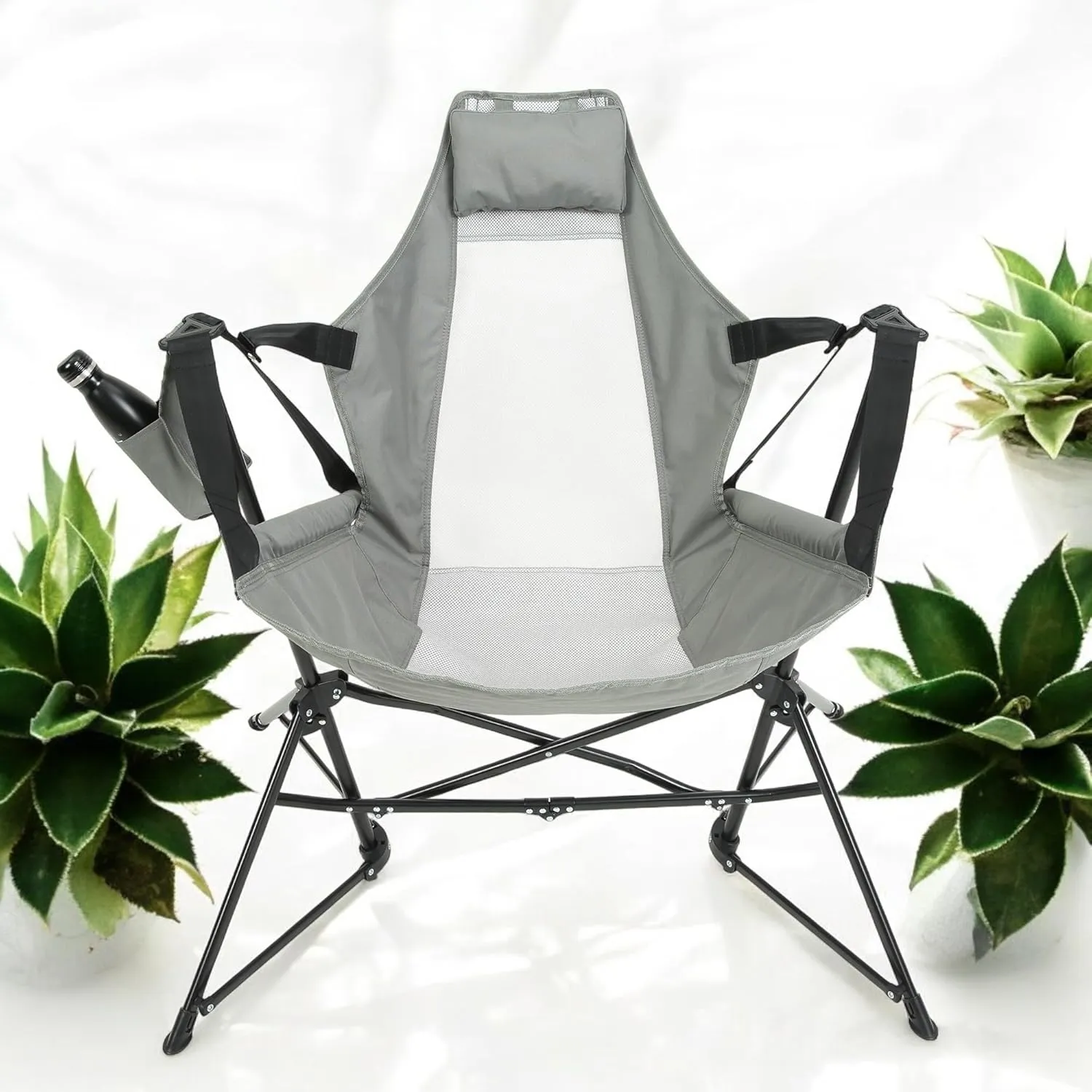 Hammock Camping Chair Set of 1 – Folding Portable Rocking Chair with Adjustable Back, Cup Holder, and Carry Bag, for Outdoor Travel and Relaxation (Grey)