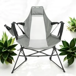 Hammock Camping Chair Set of 1 – Folding Portable Rocking Chair with Adjustable Back, Cup Holder, and Carry Bag, for Outdoor Travel and Relaxation (Grey)
