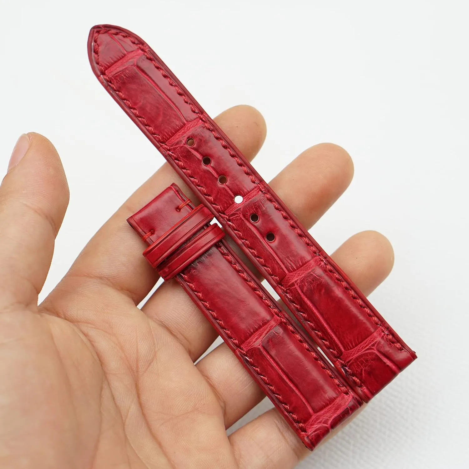 Handcrafted Alligator watch strap, Top Quality Alligator leather watch band (15mm, Steel Folding Clasp)