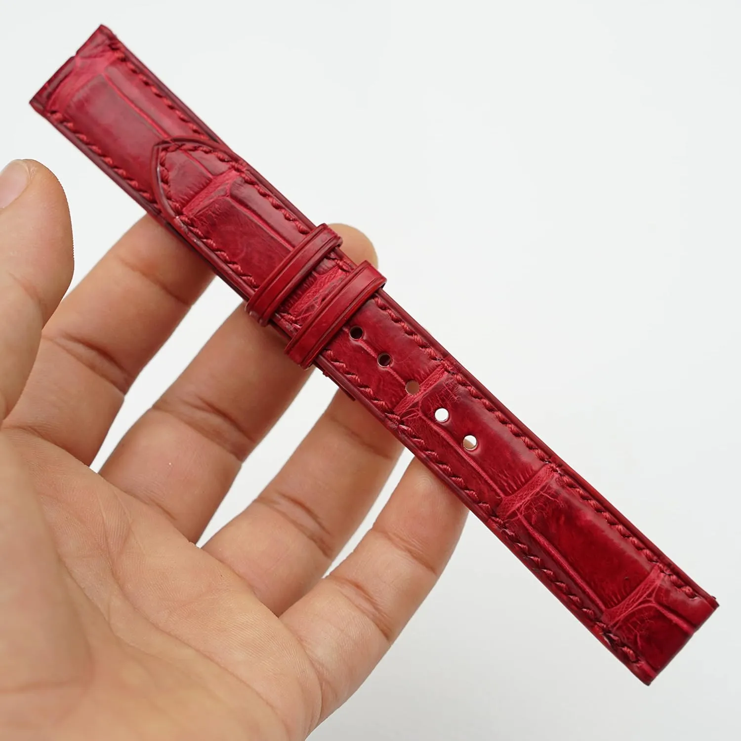 Handcrafted Alligator watch strap, Top Quality Alligator leather watch band (15mm, Steel Folding Clasp)