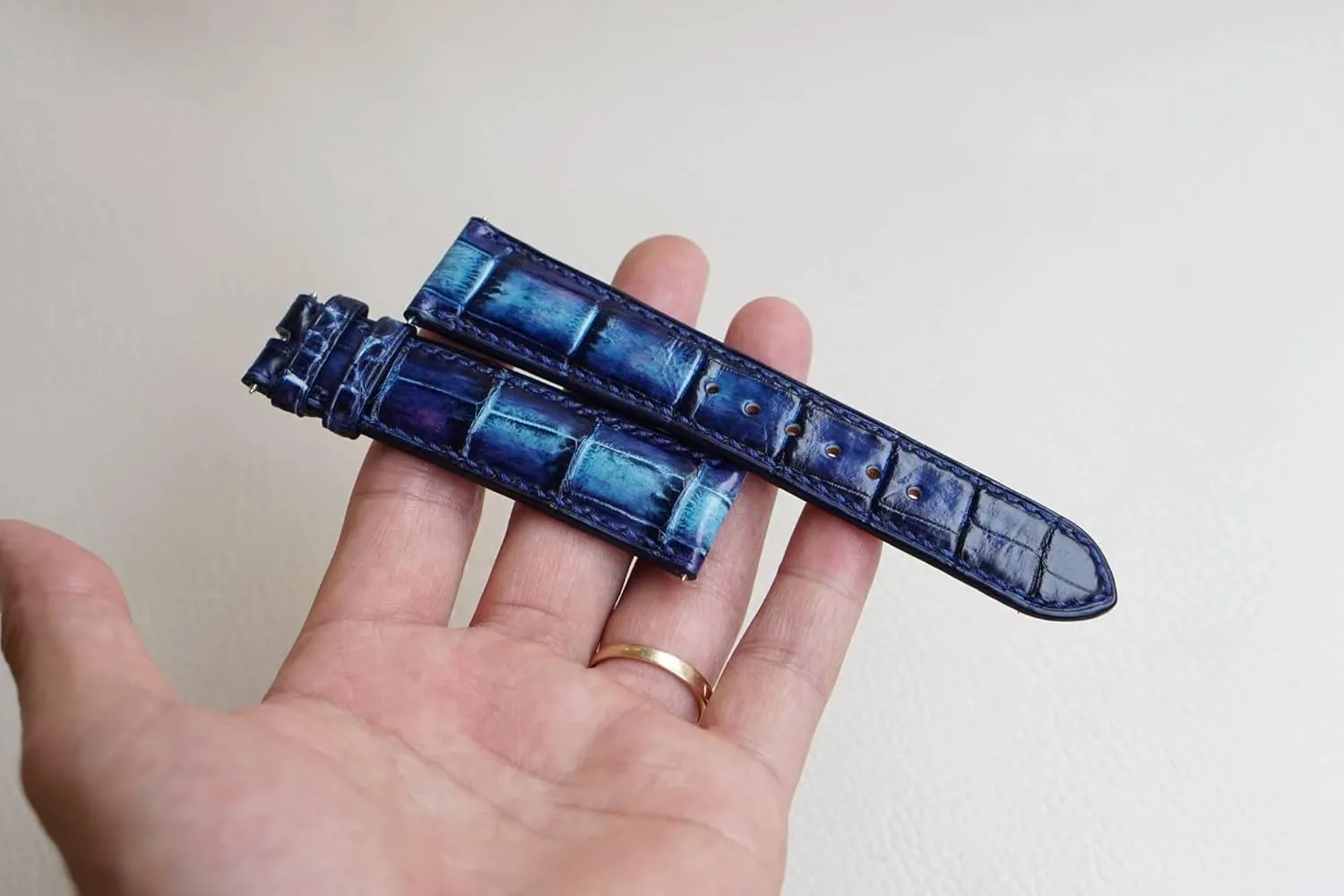 Handmade Patina Alligator leather watch band, Premium Alligator leather watch strap (16mm, Steel Folding Clasp)
