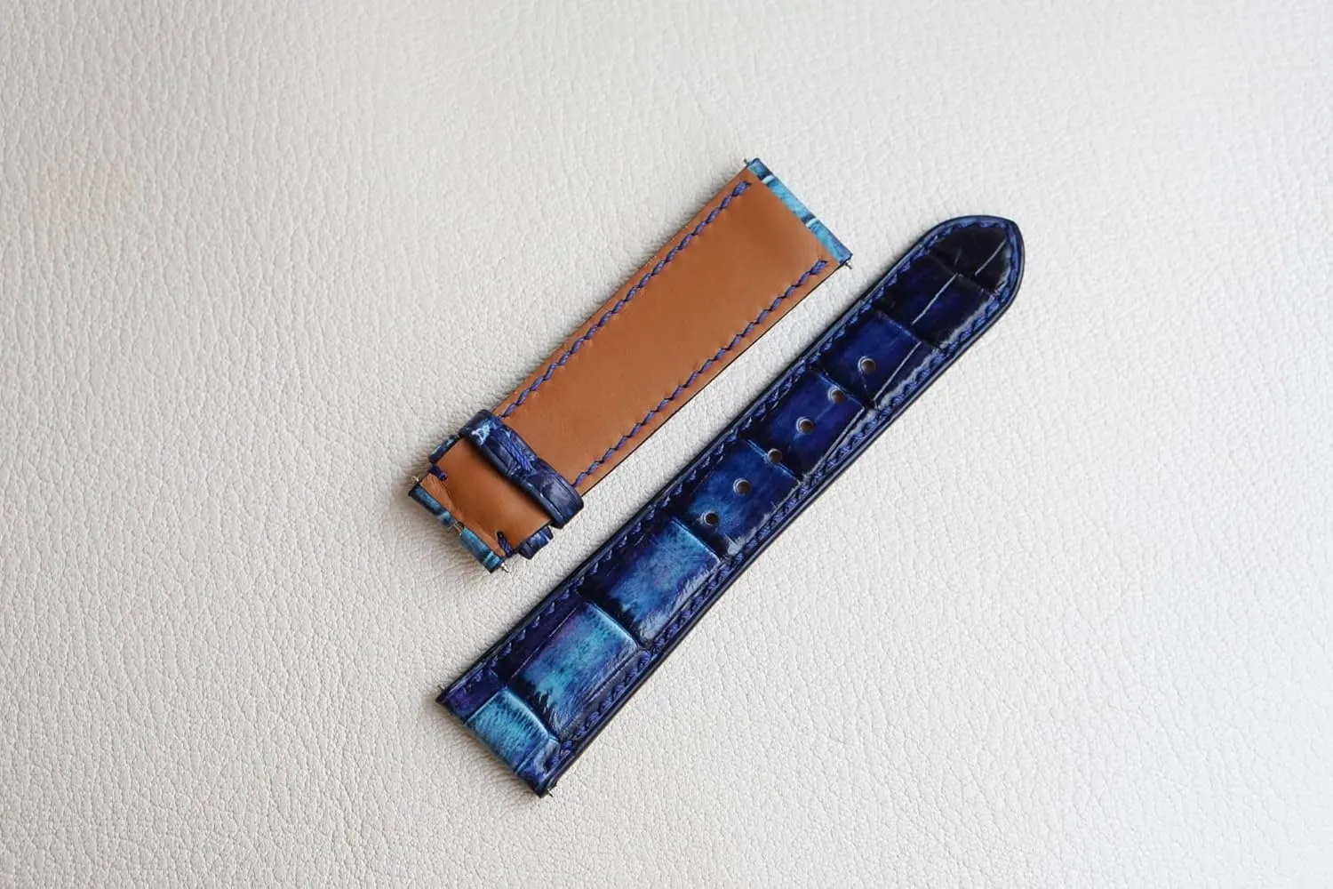 Handmade Patina Alligator leather watch band, Premium Alligator leather watch strap (16mm, Steel Folding Clasp)