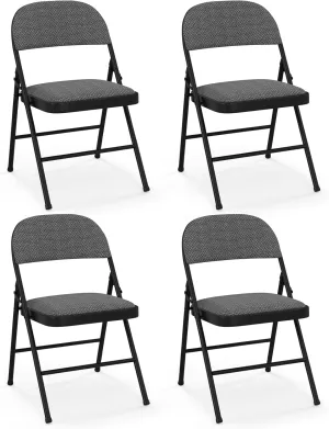 HAPPYGRILL 4 Pack Folding Chairs, Fabric Commercial Chairs w/Padded Seat & Back, Metal Frame, Portable & Foldable Dining Chairs for Office Party Guest Room Conference Room Event